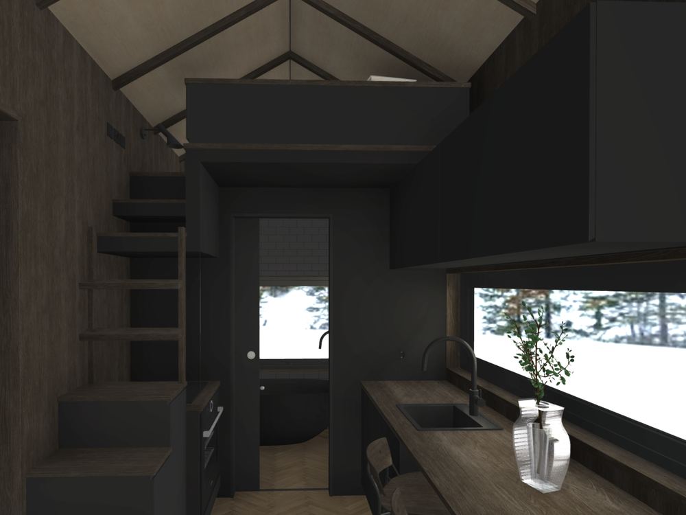 Kitchen and stair, dark oak scheme