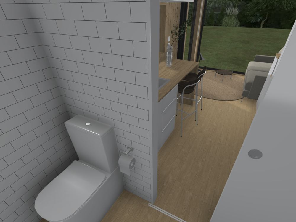 From the bathroom to the living area, Nordic pine scheme